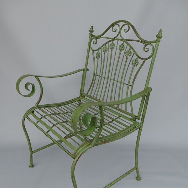 Chaise de jardin patinée verte - Chaise en fer pour le jardin et la maison - Chaise de café incroyable - Idée cadeau exclusive de fauteuil