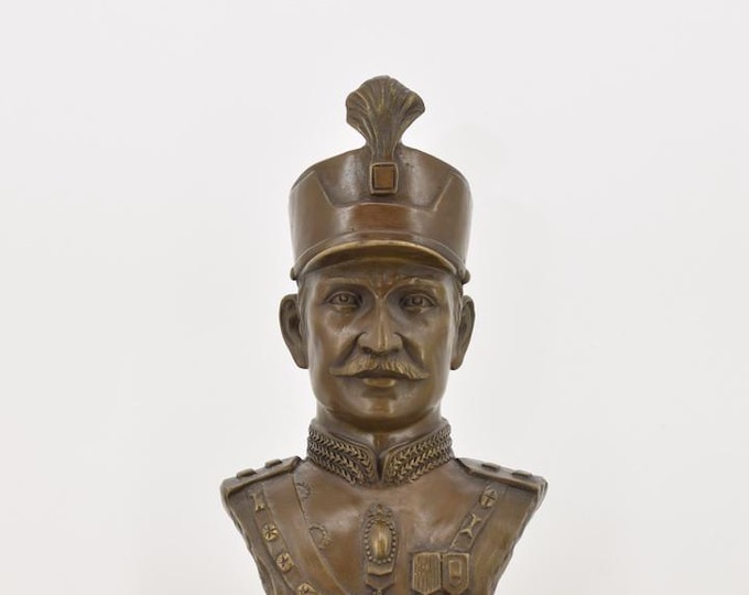 Reza Shah Pahlavi Bronze Statue - Iran Persian King Figure on Marble Base -  Ruler of Iran Statue - Iran Politican - Home Decor