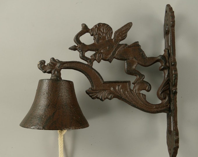 Decorative Door Bell with Angel - Welcome Bell - Cast Iron Bell - Antique Home Decor - Wall Ring Bell - Amazing Gift Idea - Brown Bell