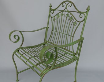 Chaise de jardin patinée verte - Chaise en fer pour le jardin et la maison - Chaise de café incroyable - Idée cadeau exclusive de fauteuil