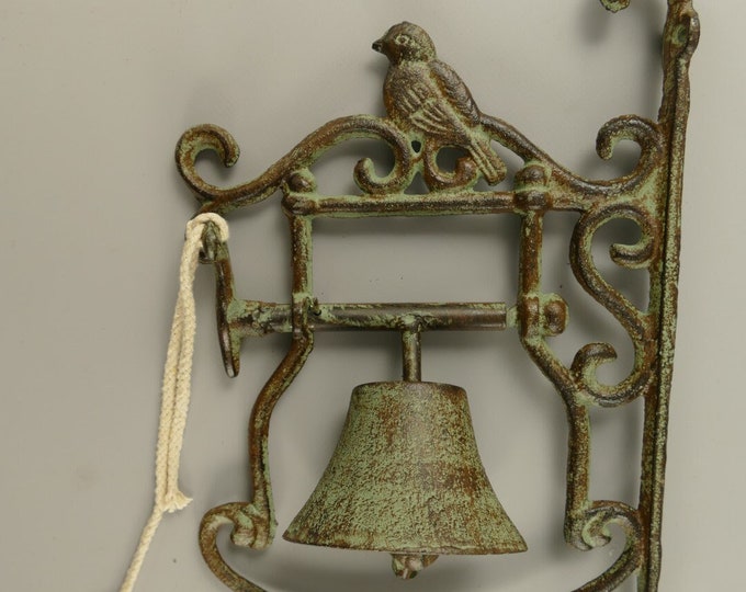 Decorative Door Bell Bird - Bell Green Patina - Welcome Bell - Cast Iron Bell - Antique Home Decor - Wall Ring Bell - Amazing Gift Idea