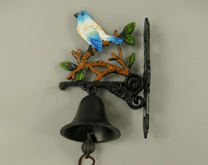 Decorative Door Bell with Blue Bird - Welcome Bell - Cast Iron Bell - Antique Home Decor - Wall Ring Bell - Amazing Gift Idea Colorful Bell