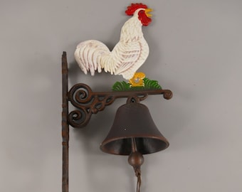 Cast Iron Bell Rooster Outdoor Gift  Style Colorful Handmade - garden decoration