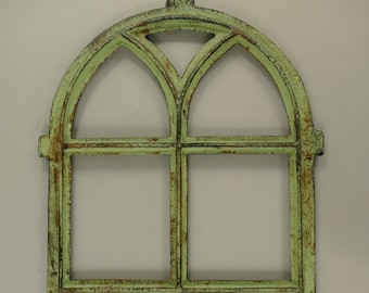 Cast Iron Frame Window and Shutter Window Crate Rustical Green Patina Gift Idea - Home Decor - Garden Decor