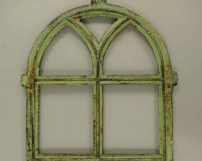 Cast Iron Frame Window and Shutter Window Crate Rustical Green Patina Gift Idea - Home Decor - Garden Decor