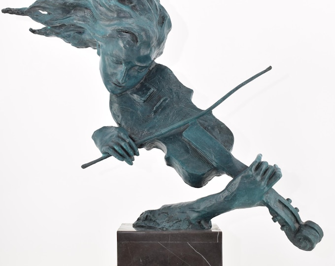 Large Art Deco Bronze Statue - Elegant Modernist Woman with Violin – French Sculpture Signed Milo – Luxury Home Decor & Gift Idea