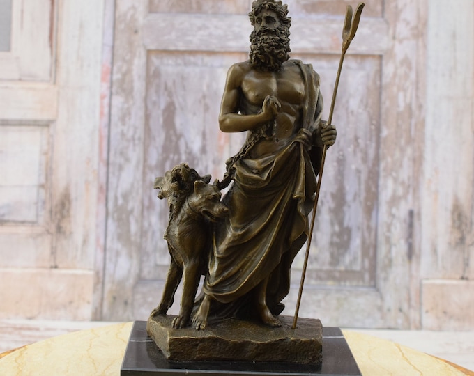 Large Figurine Hades with Three Head Dog Cerberus Bronze Sculpture Greek Mythology God Statue Figurine Sculpture Figure  Gift