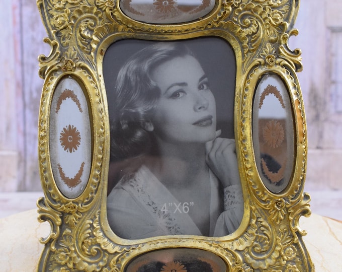 Elegant Carved Gold Photo Frame - Art Deco Meets Victorian Style - Desk Decor - Home Decor - Wedding Picture Frame