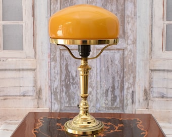 Unique Cognac Banker Lamp - Desk Lamp - Orange Glass - Office Gift - Night Stand Lamp - Cognac Shade - Luxury Gift