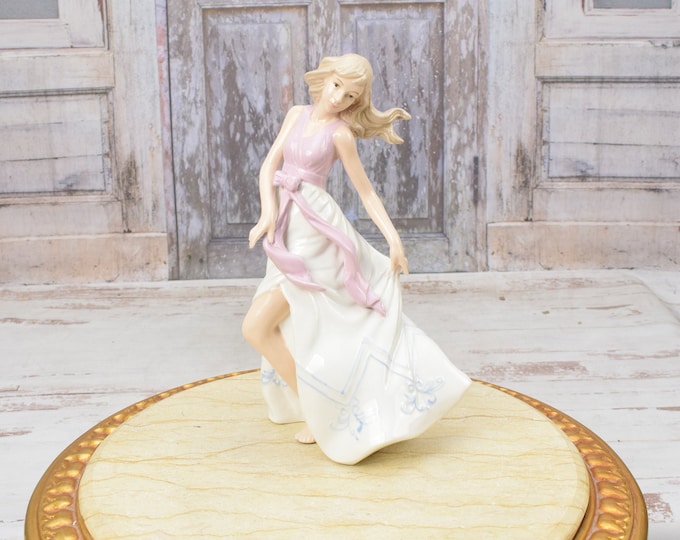Unique Figurine! Porcelain Dancer Statue - Pink and White Porcelain Dancing Woman Sculpture - Gift idea for Ballerina - Home Office Decor
