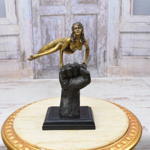 Bronze Woman on Fist Sculpture - Mature Art Decor (12.20 inch)