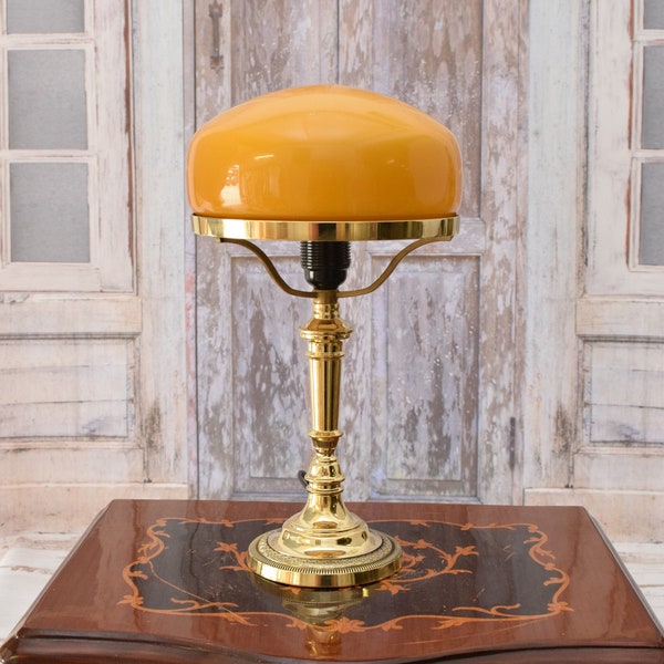 Lampada da banchiere Cognac unica - Lampada da scrivania - Vetro arancione - Regalo per ufficio - Lampada da comodino - Paralume Cognac - Regalo di lusso