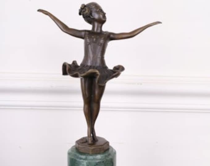 Young Ballerina Bronze Statue - Dancer Girl on Marble Base - Foundry Mark - Sculpture Bronze - Home Decor - Gift Idea for Young Dancer