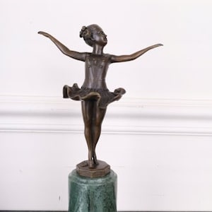 Young Ballerina Bronze Statue - Dancer Girl on Marble Base - Foundry Mark - Sculpture Bronze - Home Decor - Gift Idea for Young Dancer