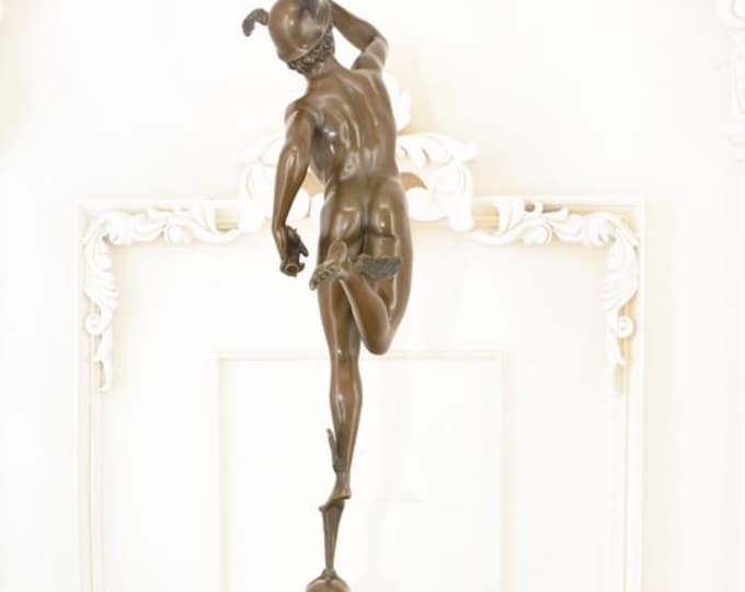 Vintage Bronze Hermes Statue – Mercury with Airplane, Entrepreneur Gift