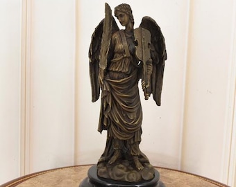 ヴィンテージの大天使レミエルと剣と稲妻の像 - 小さな手作りの