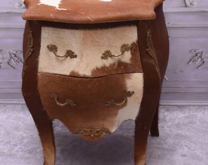Funny Spotted Chest Of Drawers – Cow Pattern Faux Fur Commode – Brown White Vintage Furniture – Unique Statement Home Decor
