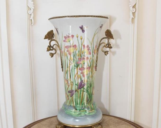 Large Green Porcelain Vase: Bronze Butterfly Ornaments, Home Decor