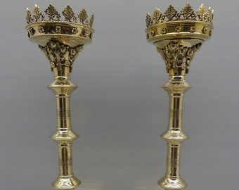Pair Polished Candlesticks Candelabrum Gold Candleholder Chandelier  Gift Idea Candlestick