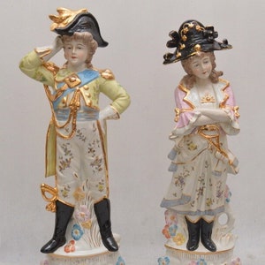 Figure French Aristocracy Gilded Painting Porcelain Figurine Figure Gift Idea Vintage Art Deco Style