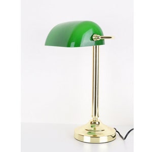 Banker Polished Brass Lamp - Green Glass Desk Lamp - Elegant Gift for Office - Vintage Lamp - Gift for Boss - Amazing Gift for Boss
