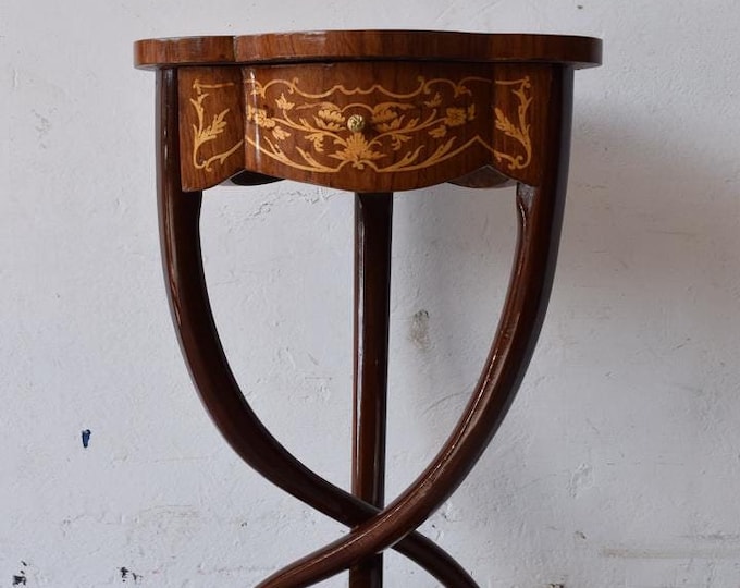 French Table Art Deco with Drawer - Wood Table - Furniture Art Deco - Inlaid Table - Home Decor - Housewarming Gift Idea