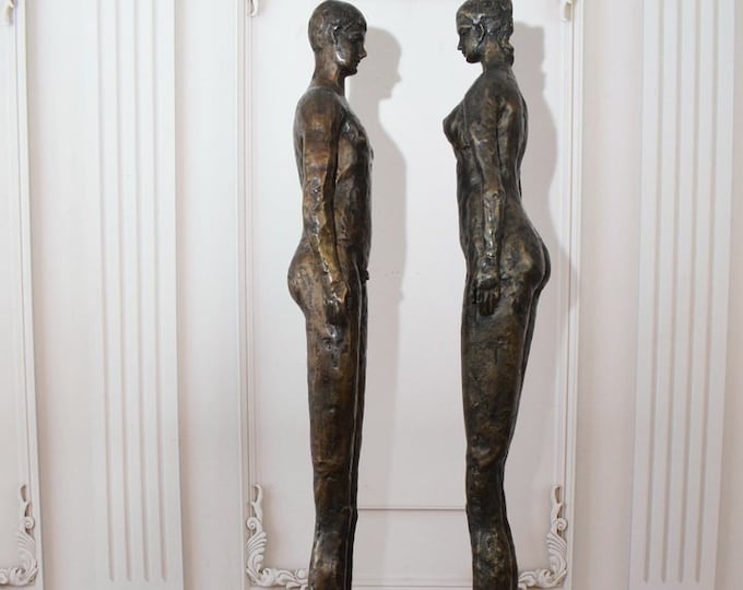 Act Couple Man and Woman Bronze Statue Modernist Statues on Marble Base - Abstract Sculptures - Vintage Lovers Couple - Gift for Birthday