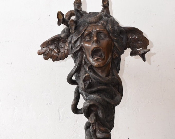 Head Meduza with Snakes on Head Bronze Statue - Greek Mythology Sculpture - Solid and Heavy - Gift Idea for Birthday Housewarming Garden
