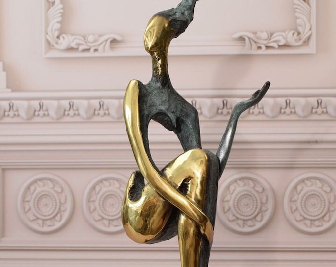 Gilded Patina Bronze Woman - Act Abstract Modernist Bronze Sculpture - Female Figurine - Gift Idea for Wedding, Birthday, Housewarming