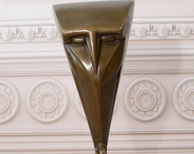 Owl Art Deco Statue Bronze on Marble Base - Wisdom Symbol - Elegant Owl Animal - Gift Idea for Birthday, Wedding, Student - Home Decor