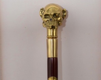 Skull Bronze Walking Stick - Skeleton Head Cane - Steampunk Foundry Mark