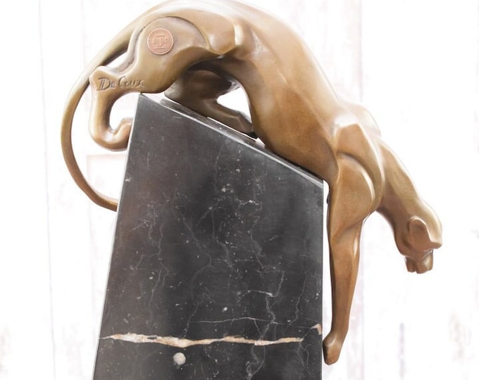 Panther on Rock Bronze Sculpture on Marble Base - Realistic Bronze Statue - Panther Jaguar Statue - Luxury Gift -