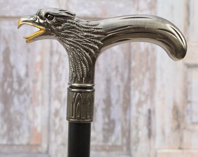 Aluminum Walking Stick - Head Eagle - Gift for Grandfather - Elegant Solid Cane - Gift Idea - Cane Art Deco