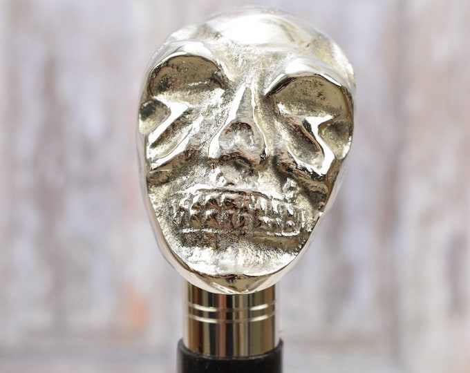 Skull Walking Stick - Halloween Gift - Wooden and Aluminum Walking Stick - Amazing Gift - Wooden Cane - Art Deco Style