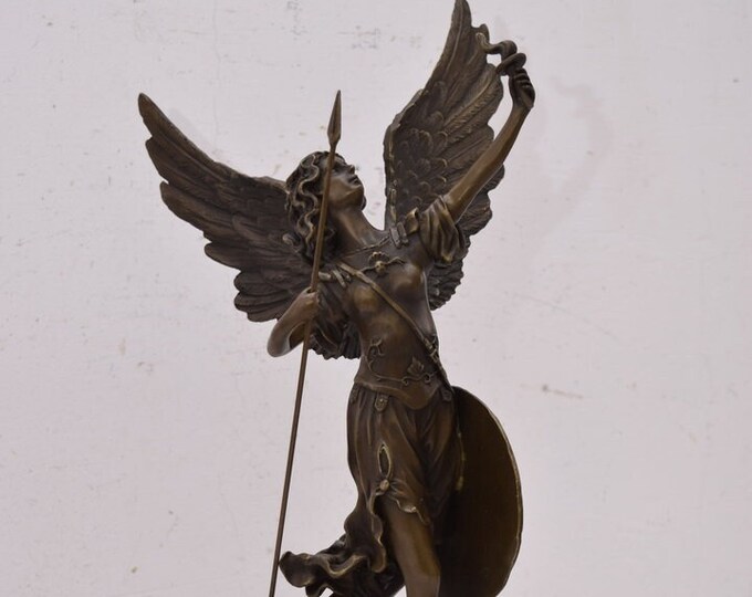 Large Goddess with Olympic Torch - Statue on Marble Base - Woman with Wings - Exclusive Gift -