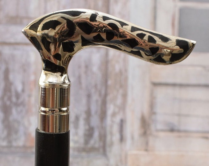 Classic Wooden and Aluminum Walking Stick – Art Deco Style Cane