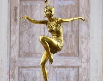 Gilded Bronze Cabaret Dancer Statue - Vintage "Con Brio" Sculpture