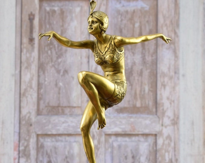 Con Brio Dancer Bronze Statue - Cabaret Dancer - Gilded Bronze Sculpture- Dancing Woman - Bronze Sculpture - Gift for Dancer