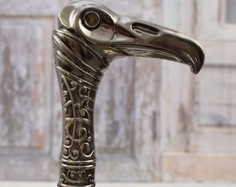 Aluminum Walking Stick - Cane with Vulture Head Handle - Steampunk Style - Gift for Grandfather Father