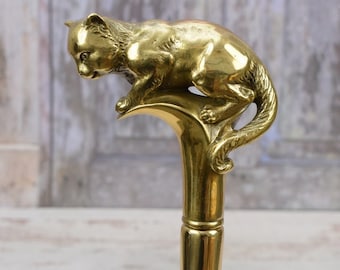 Unique Bronze Walking Stick - Bronze Cat - Wooden and Gilded Bronze Cane - Cat Cane - Vintage Elegant Gift Idea