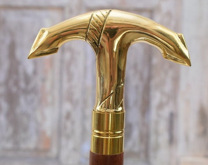 Brass Walking Stick - Anchor Cane - Gift for Grandfather Father Aluminium - Sailor Cane - Art Deco Style