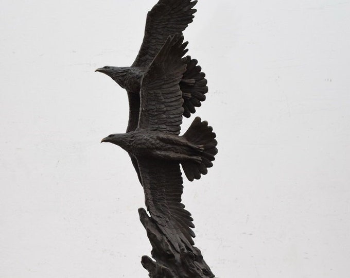 Large two attacking eagles bronze - eagles statue sculpture - figurine eagle - home and garden decor -