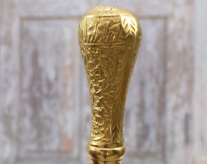 Classic Goldene Walking Stick - Wooden and Brass Cane - Walking Stick Brass - Gift for Grandfather Father - Art Deco Style