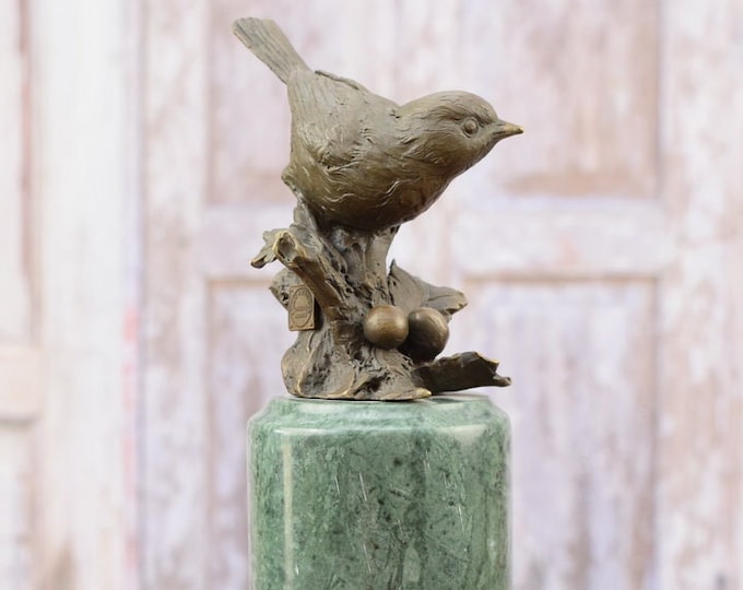Lifesize Bird on Branch Bronze Sculpture - Sparrow Figure Bronze Sculpture - Exclusive Gift Idea - Home Decor