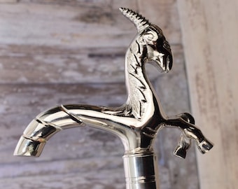 Silver Brass Horse Walking Stick - Handmade Wooden Cane (39.4 inches)