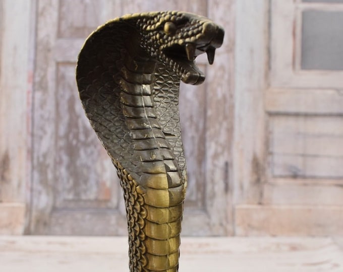 Brass Walking Stick - Snake Cobra - Gift for Grandfather Father Aluminium Cane - Handmade Gift - Art Work