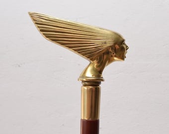 Art Deco Bronze 'Spirit of the Wind' Wooden Walking Stick
