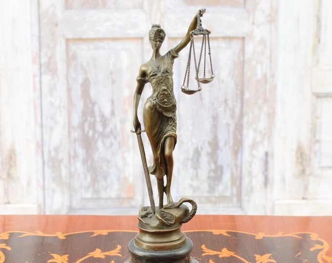 Bronze Sculpture Lady Justice Figurine - Themis Statue, Foundry Mark, Gift for Lawyer -