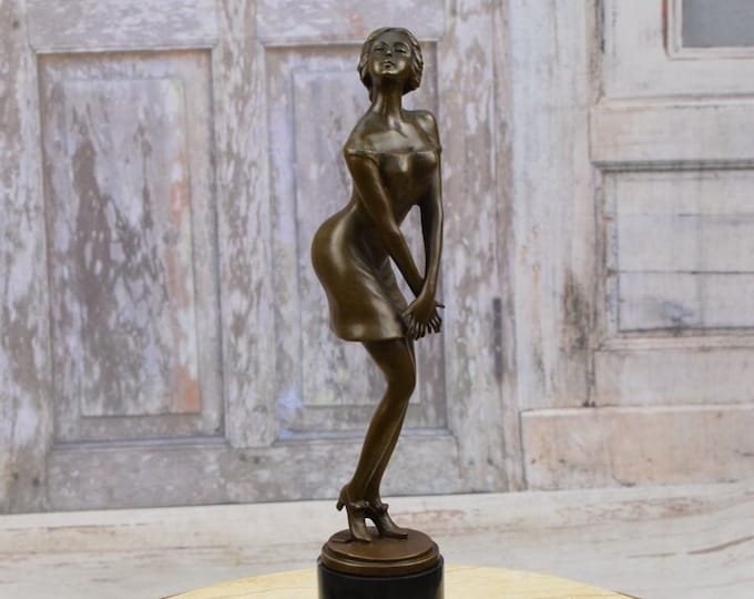 Young Innocent Girl Bronze Statue on Marble Base - Art Deco Bronze - Home Decor - Vintage Bronze Statue - Called Bedtime Girl - Gift Idea