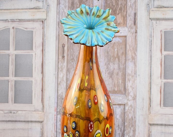 Brown Vase Murano Style Glass - Handcrafted Flower Pot - Colorful Flower Pot - Massive and Heavy - Italian Luxury Glass - Home Decor Gift